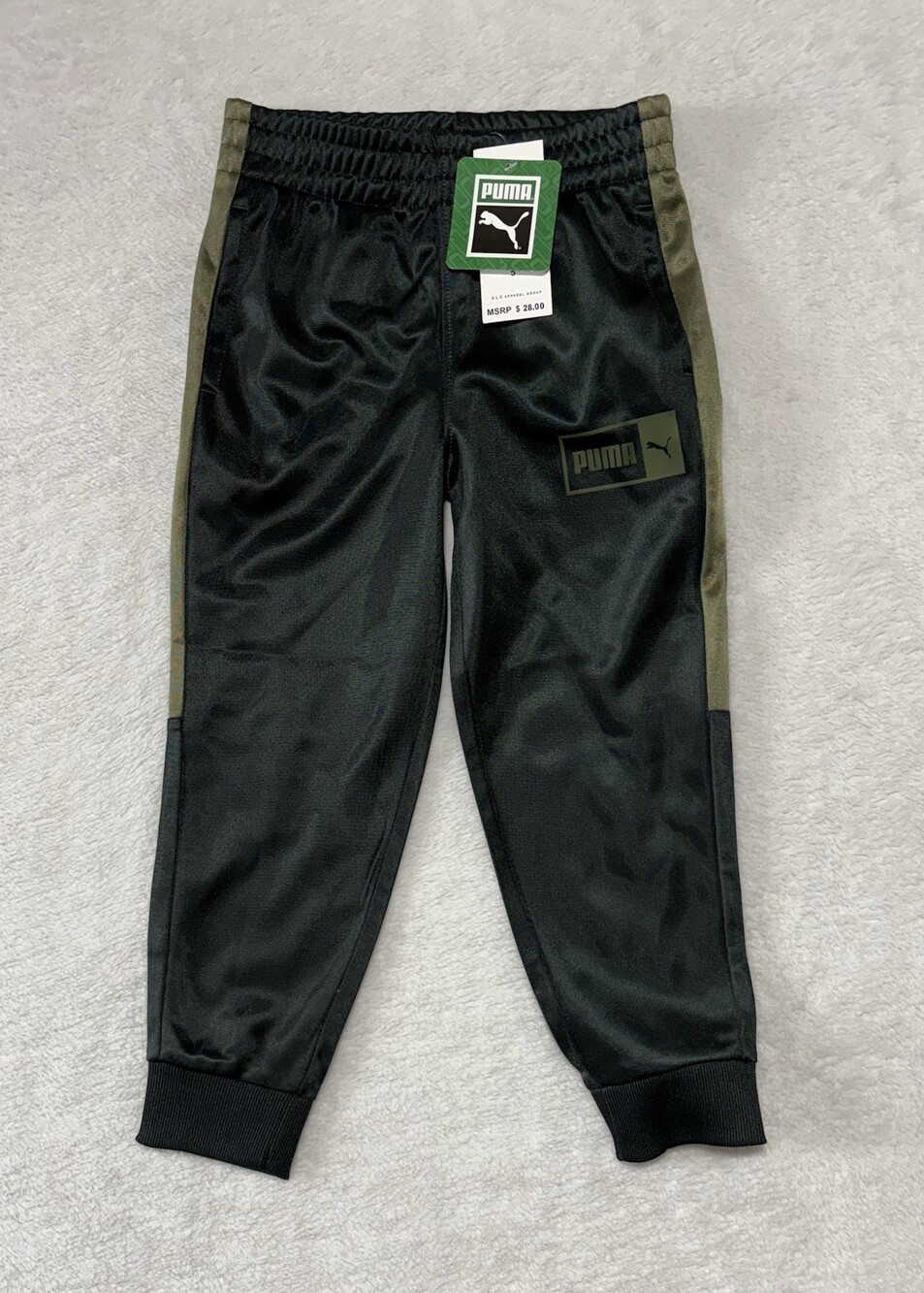 PUMA Track Pants Boys 5 Green Elastic Waist Logo Athletic Joggers Running
